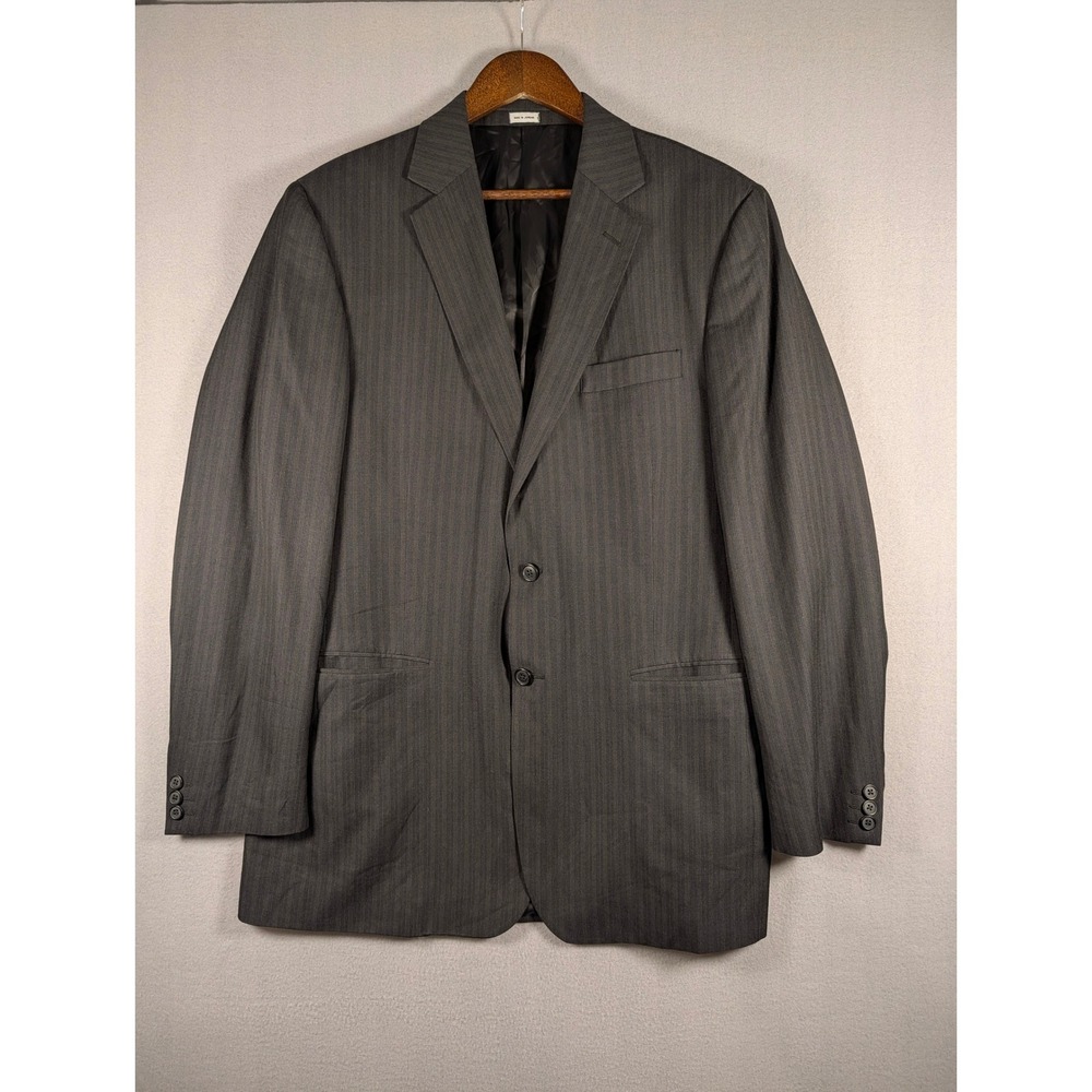 Calvin Klein Mens Charcoal Grey Pinstripe Two Button Blazer Suit Jacket LRG Long